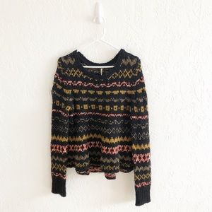 FREE PEOPLE Crew Neck Geo Patterned Boho Sweater